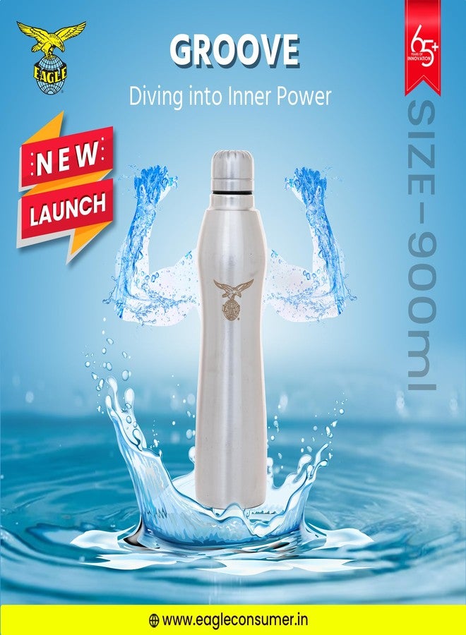 Eagle Groove Stainless Steel Single Wall Fridge Water Bottle For Office | School | Trekking | Hiking | Travel (Stainless Steel, 900ml) - Image 2